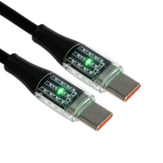 Кабель, 3 а, type-c - type-c, 66 w, прозрачный, tpe оплетка, 1 м, черный NO Brand