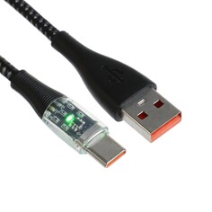 Кабель, 3 а, type-c - usb, прозрачный, оплетка нейлон, 1 м, черный NO Brand