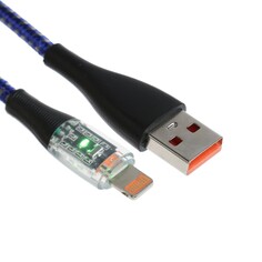 Кабель, 2 а, lightning - usb, прозрачный, оплетка нейлон, 1 м, синий NO Brand