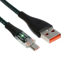 Кабель, 2 а, microusb - usb, прозрачный, оплетка нейлон, 1 м, зеленый NO Brand