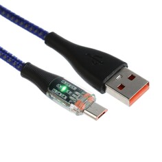 Кабель, 2 а, microusb - usb, прозрачный, оплетка нейлон, 1 м, синий NO Brand