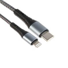 Кабель type-c - lightning, 3 а, 66 w, быстрая зарядка, тканевая оплетка, 1 метр, серый NO Brand