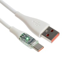 Кабель, 3 а, type-c - usb, прозрачный, tpe оплетка, 1 м, белый NO Brand