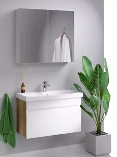 Комплект мебели белый глянец/дуб балтийский 80 см Aqwella Smart SRT0108DB + UM-MOD80SL/1 + MC.04.08