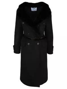 Пальто шерстяное с мехом Prada