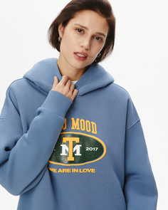 Худи из футера с начесом цвета индиго