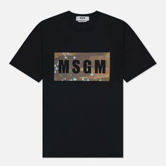 Мужская футболка MSGM Box Logo Dripping Regular, цвет чёрный, размер L