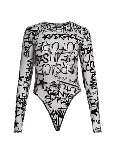 Прозрачное боди с логотипом Graffiti Versace Jeans Couture, цвет clay