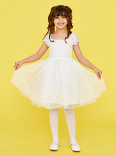 Платье для девочек с коротким рукавом и квадратным воротником LCW Kids