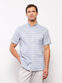 Мужская оксфордская рубашка в клетку с коротким рукавом стандартного кроя LCWAIKIKI Classic