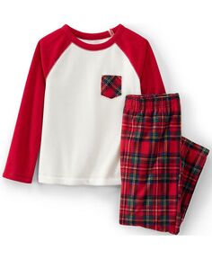 Детский флисовый пижамный комплект с длинными рукавами и карманами для девочек Lands&apos; End, красный