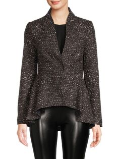 Асимметричный твидовый пиджак Donna Karan, цвет Black Multicolor Dkny