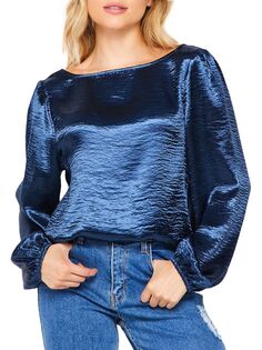 Атласная кружевная блузка с блестками и сиянием Baea, темно-синий