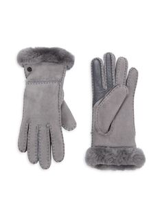 Кожаные перчатки с отделкой из овчины Ugg, цвет Metal