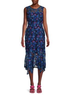Асимметричное платье-миди с цветочным принтом Kensie, темно-синий