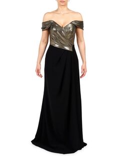 Платье русалки цвета металлик с открытыми плечами Rene Ruiz Collection, цвет Metallic Gold