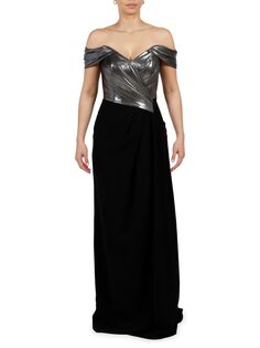 Платье русалки цвета металлик с открытыми плечами Rene Ruiz Collection, цвет Metallic Grey