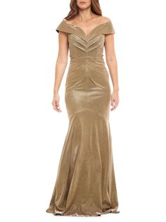 Платье Русалка со сборками Rene Ruiz Collection, цвет Metallic Gold