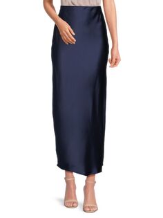 Атласная макси-юбка с разрезом по бокам Renee C., темно-синий
