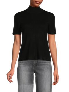 Трикотажная футболка в рубчик с воротником-стойкой Saks Fifth Avenue, черный