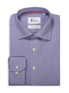Классическая рубашка современного кроя с узором «гусиные лапки» Finollo, темно-синий
