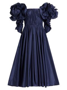 Коктейльное платье с открытыми плечами и рюшами Jason Wu, темно-синий