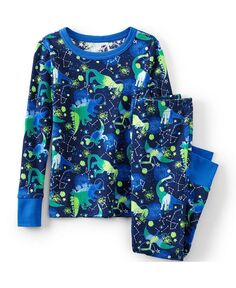 Детский пижамный комплект с длинными рукавами и плотно прилегающим низом Lands&apos; End, синий
