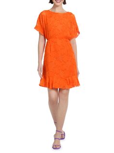 Мини-платье с цветочным принтом и расклешенным силуэтом Donna Morgan, цвет Bright Orange