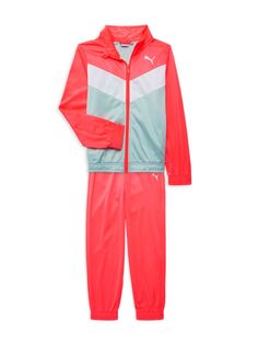 Комплект из двух предметов: куртка с цветными блоками и джоггеры для девочек Puma, цвет Bright Pink
