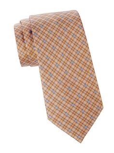 Шелковый галстук в клетку Brioni, цвет Brown Blue