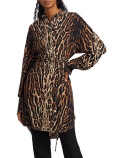 Платье-рубашка из крепдешина с леопардовым принтом Proenza Schouler, цвет Brown Multi