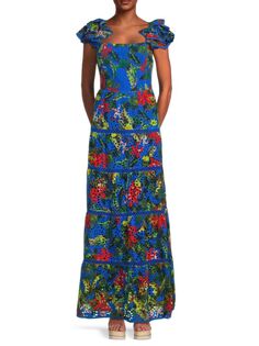 Многоуровневое платье макси Tawny с цветочным принтом и люверсами Alice + Olivia, цвет Tropical Sun