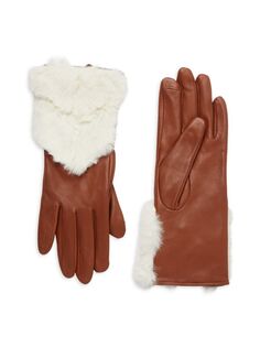 Кожаные перчатки с отделкой из искусственного меха Saks Fifth Avenue, цвет Chestnut