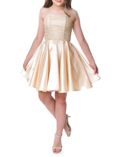 Мини-платье с расклешенными пайетками для девочек Un Deux Trois, золото
