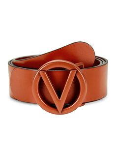 Кожаный ремень с логотипом в тон и V-образным вырезом Mario Valentino, цвет Cinnamon