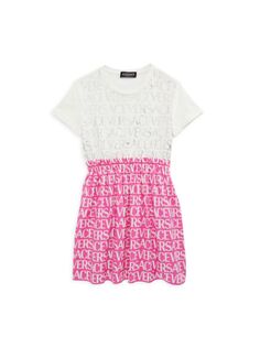 Платье с монограммой и заклепками для маленьких девочек и девочек Versace, цвет White Pink