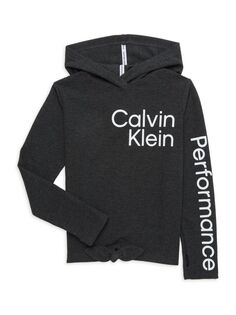 Толстовка с капюшоном для девочек с завязками вафельной вязки Calvin Klein, цвет Dark Charcoal