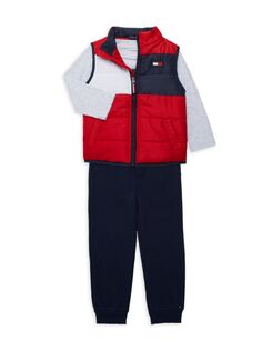 Комплект из трех предметов: жилетка, футболка и джоггеры для мальчика Tommy Hilfiger, красный