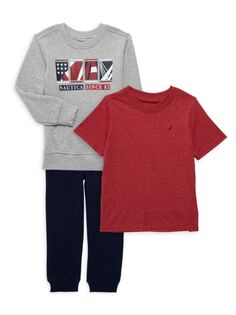 Комплект из трех предметов: свитшот, футболка и джоггеры для маленького мальчика Nautica, красный
