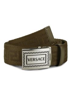 Холщовый ремень с пряжкой Box Frame Versace, цвет Dark Olive Drab