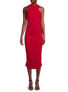Платье миди с перекрещенными рюшами и сборками Renee C., красный