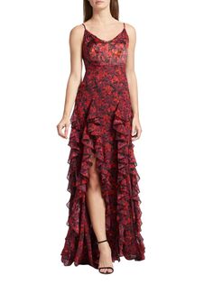 Платье Stargazer с цветочным принтом и рюшами, украшенное украшением Cinq À Sept, красный
