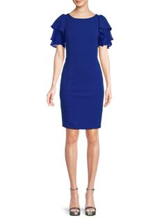 Многослойное платье-футляр с развевающимися рукавами Dkny, цвет Deep Cobalt