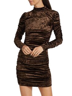 Бархатное мини-платье Fira со сборками Ronny Kobo, цвет Deep Mahogany