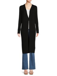 Кардиган без воротника в рубчик Duster Cardigan Calvin Klein, черный