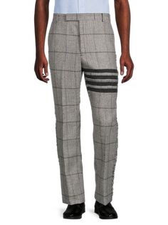 Клетчатые шерстяные брюки Thom Browne, цвет Light Grey