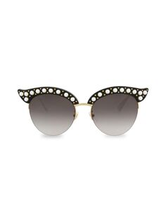 Солнцезащитные очки «кошачий глаз» с искусственным жемчугом 53 мм Gucci, черный