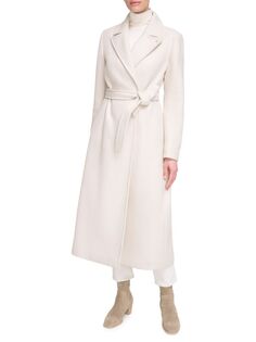 Пальто с запахом и поясом из искусственной шерсти Calvin Klein, слоновая кость