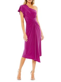 Платье миди на одно плечо с драпировкой Mac Duggal, цвет Magenta
