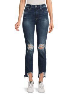 Укороченные джинсы скинни с высокой посадкой до щиколотки и потертостями L&apos;Agence, цвет Mariner Lagence
